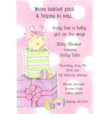 Baby Shower Invitations, Pink Stack Of Gifts